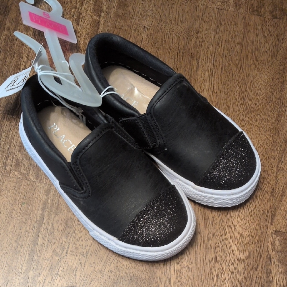 Black Glitter Kids Slip-On Shoes
